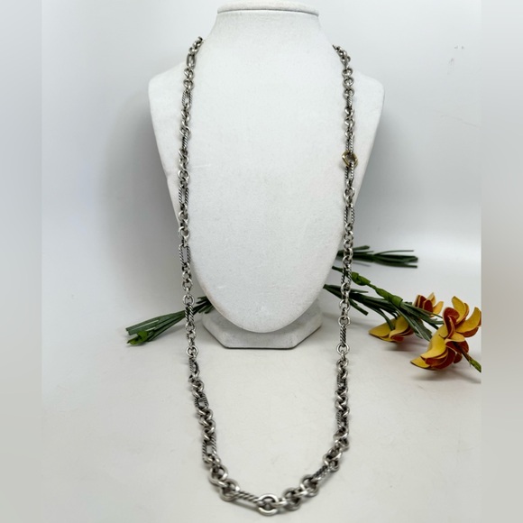 David Yurman Long Figaro Chain Necklace with 18K Gold “donut” Station - Picture 7 of 7